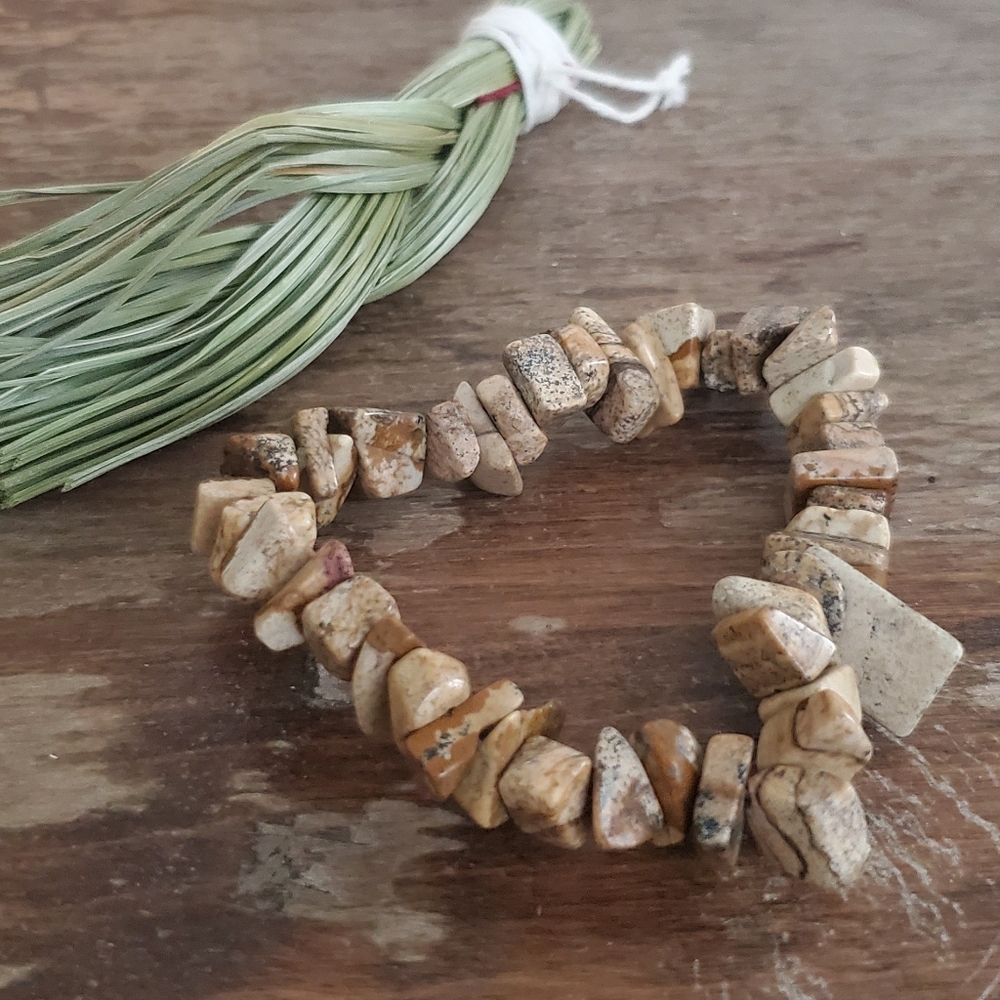 2/$15 brown earthtone tumbled gemstone rock boho bracelet